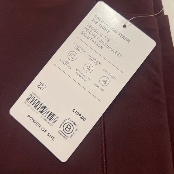 Athleta 7/8 Salutation Stash Leggings Color: Spiced Cabernet - Picture 3 of 6